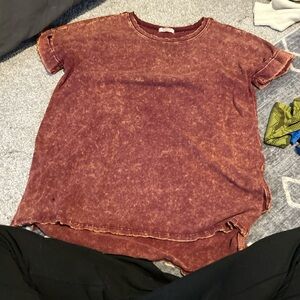 Zenana Outfitters Rust Distressed Blouse